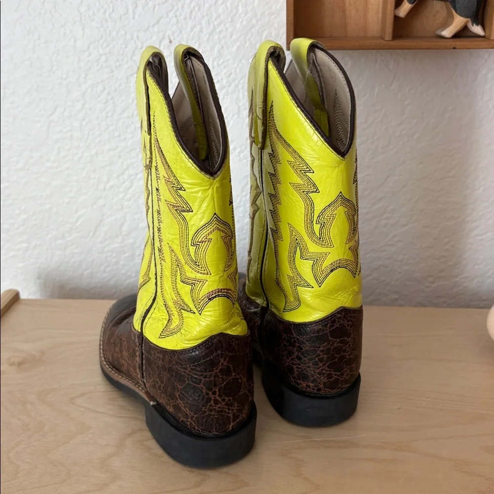 Old West Neon & Brown Leather Cowboy Boots